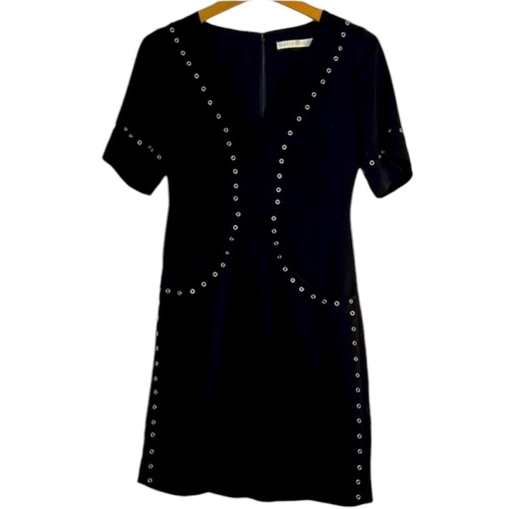 Marie Oliver Black Grommet Trim Mini Dress Size 2 Short Sleeve A-Line w/Pockets